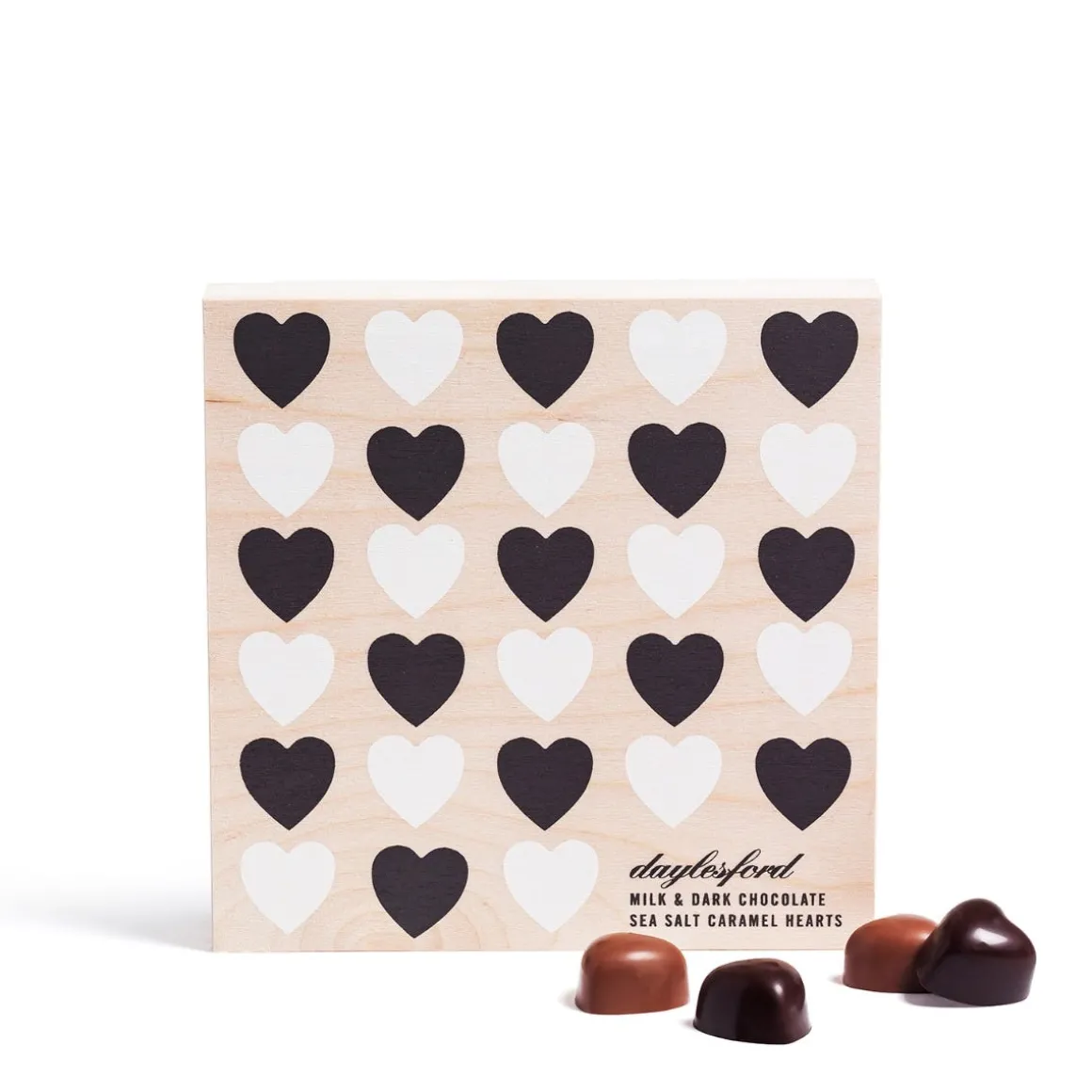 Milk & Dark Chocolate Sea Salt Caramel Hearts Wooden Box