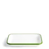 White & Green Enamel Rectangular Dish 26cm