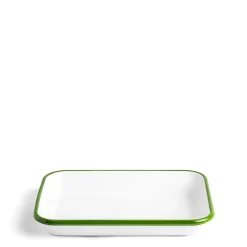 White & Green Enamel Rectangular Dish 26cm