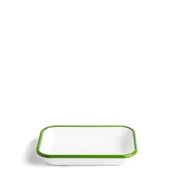 White & Green Enamel Rectangular Dish 21cm