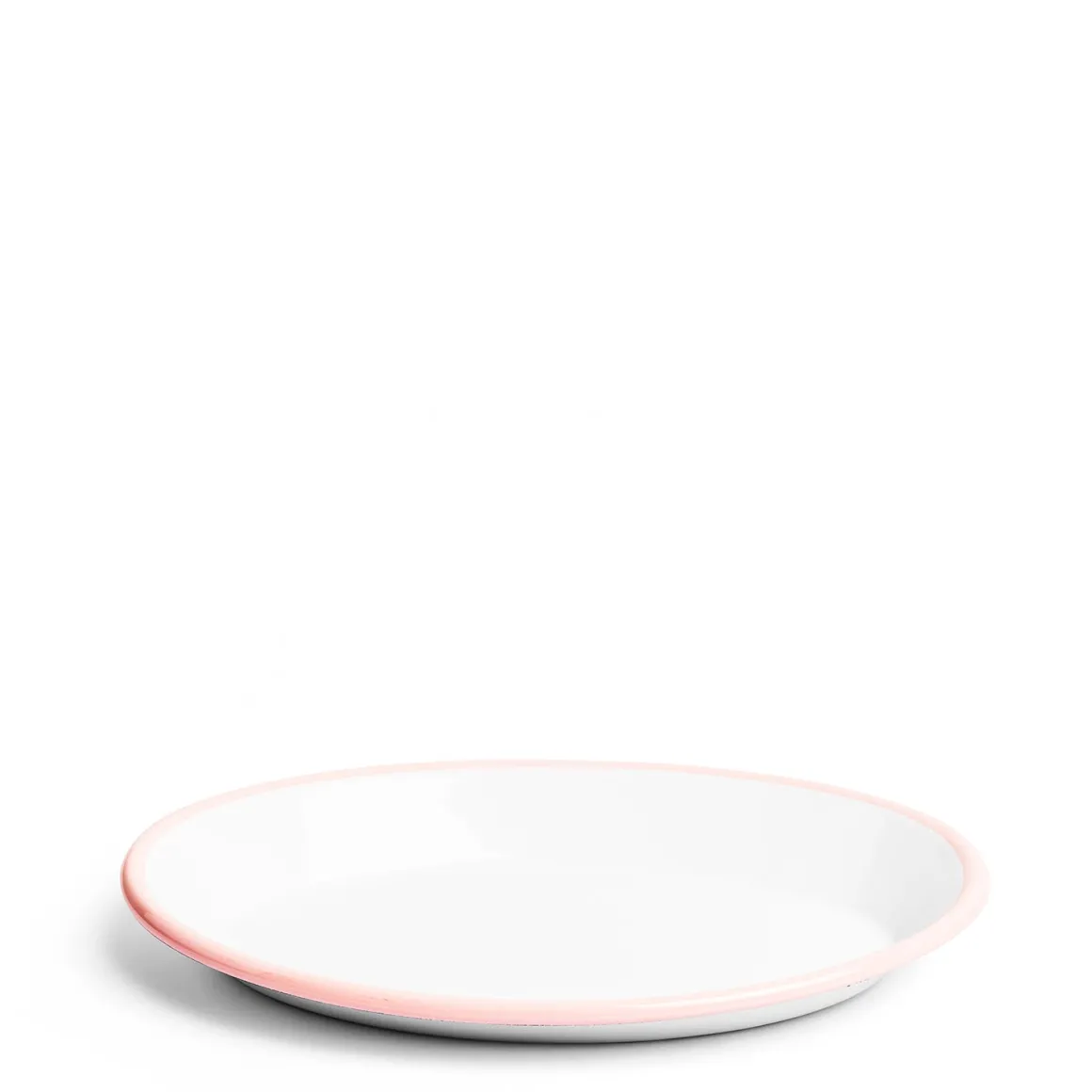 White & Pink Enamel Oval Plate
