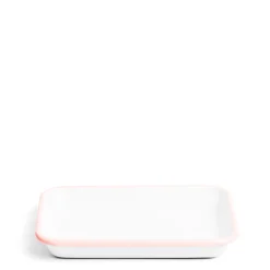 White & Pink Enamel Rectangular Dish 26cm